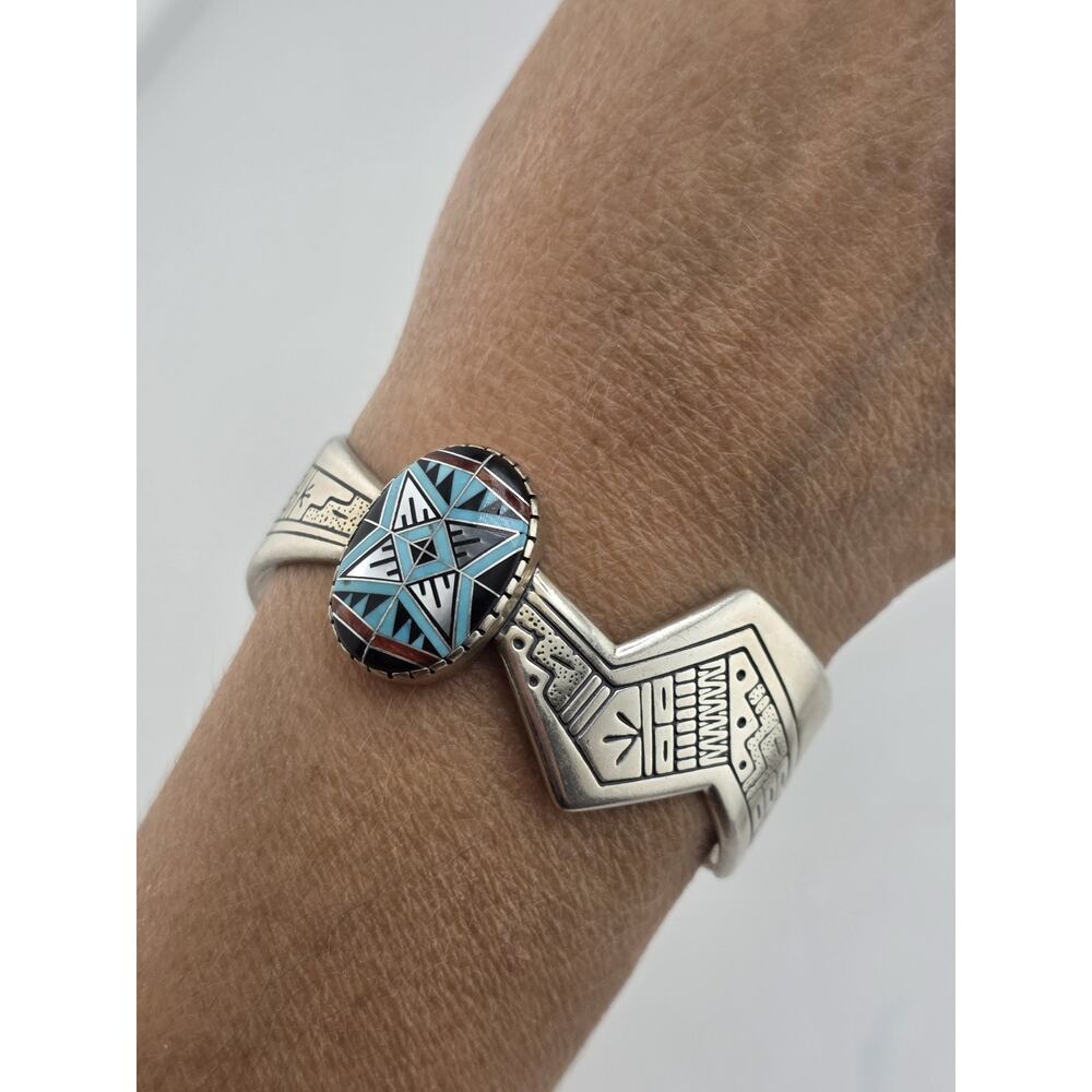 RMT Carolyn Pollack Relios 925 Sterling Southwestern Inlaid Stone Cuff Bracelet - Picture 3 of 15